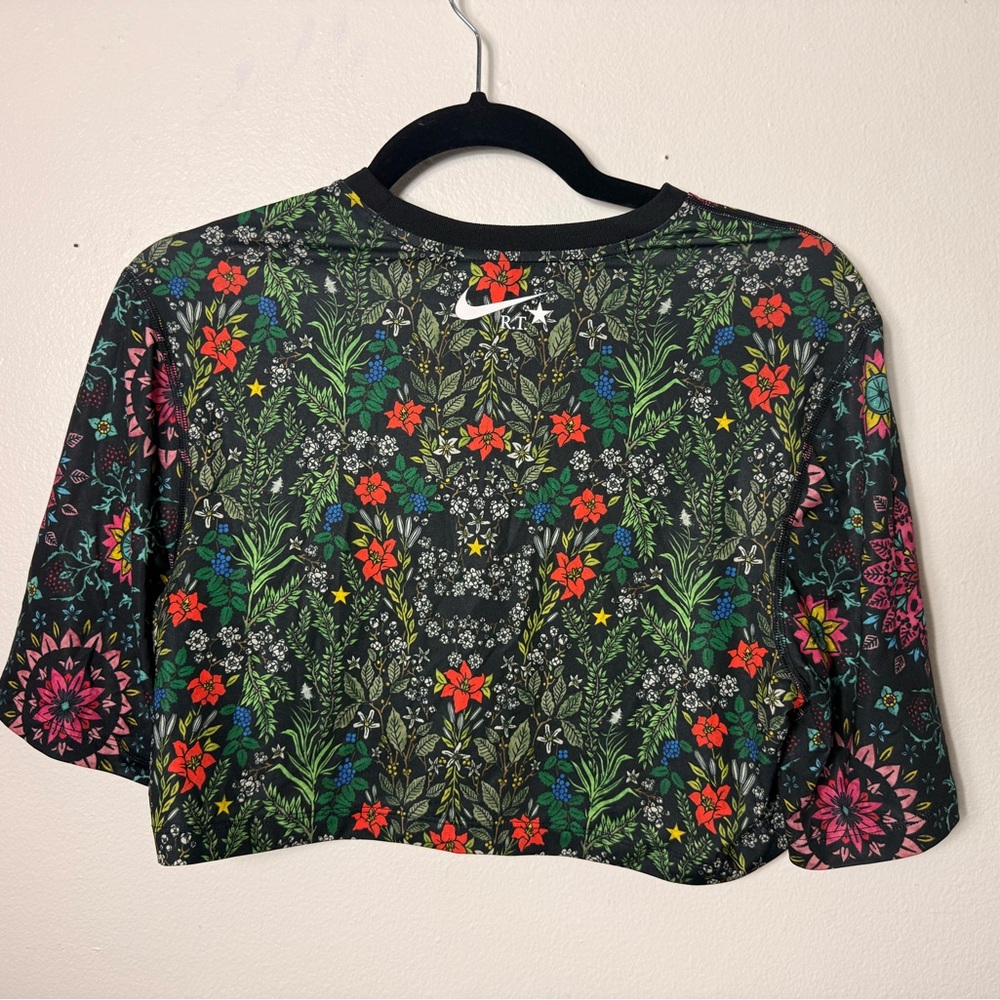 Nike Black Crop Top with Pink and Yellow Floral Design